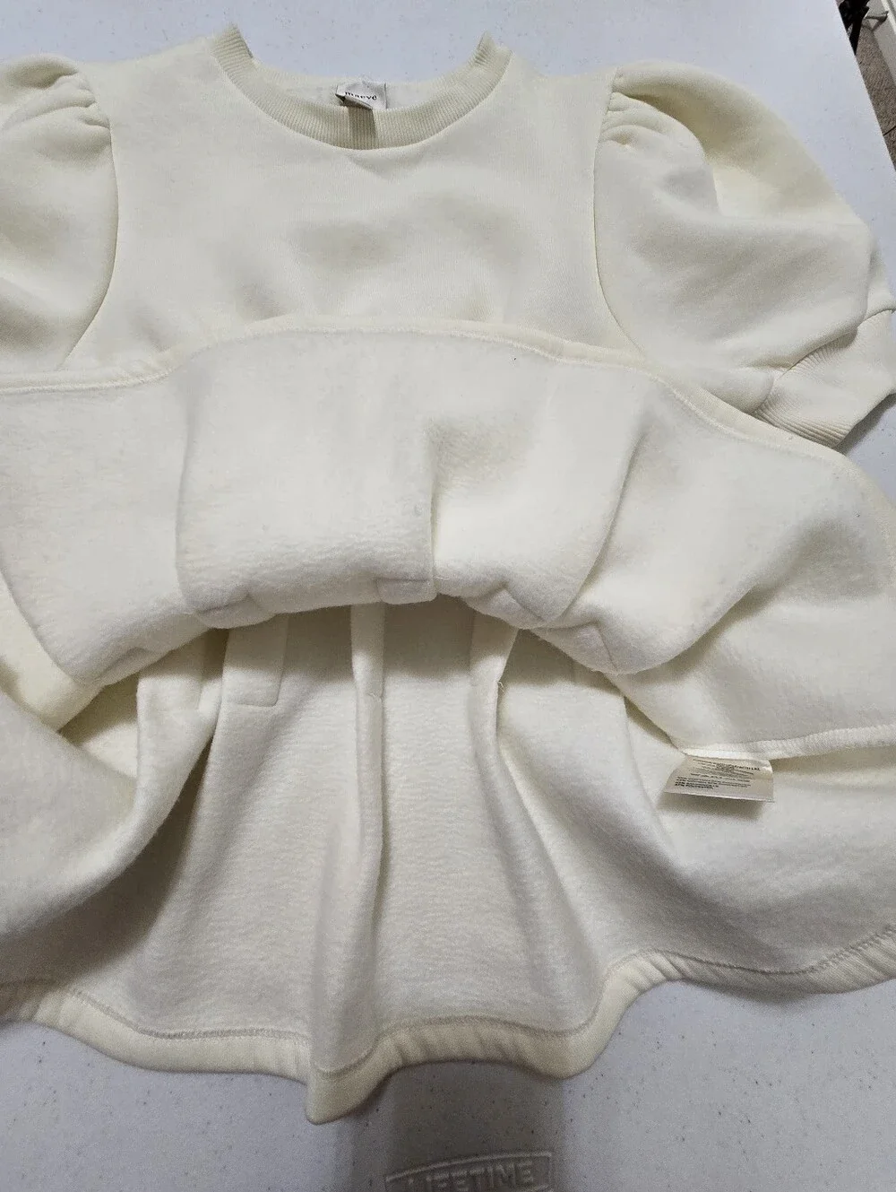 Anthropologie Maeve Puff-Sleeve Pleated-Waist Peplum Top Ivory Women's Small